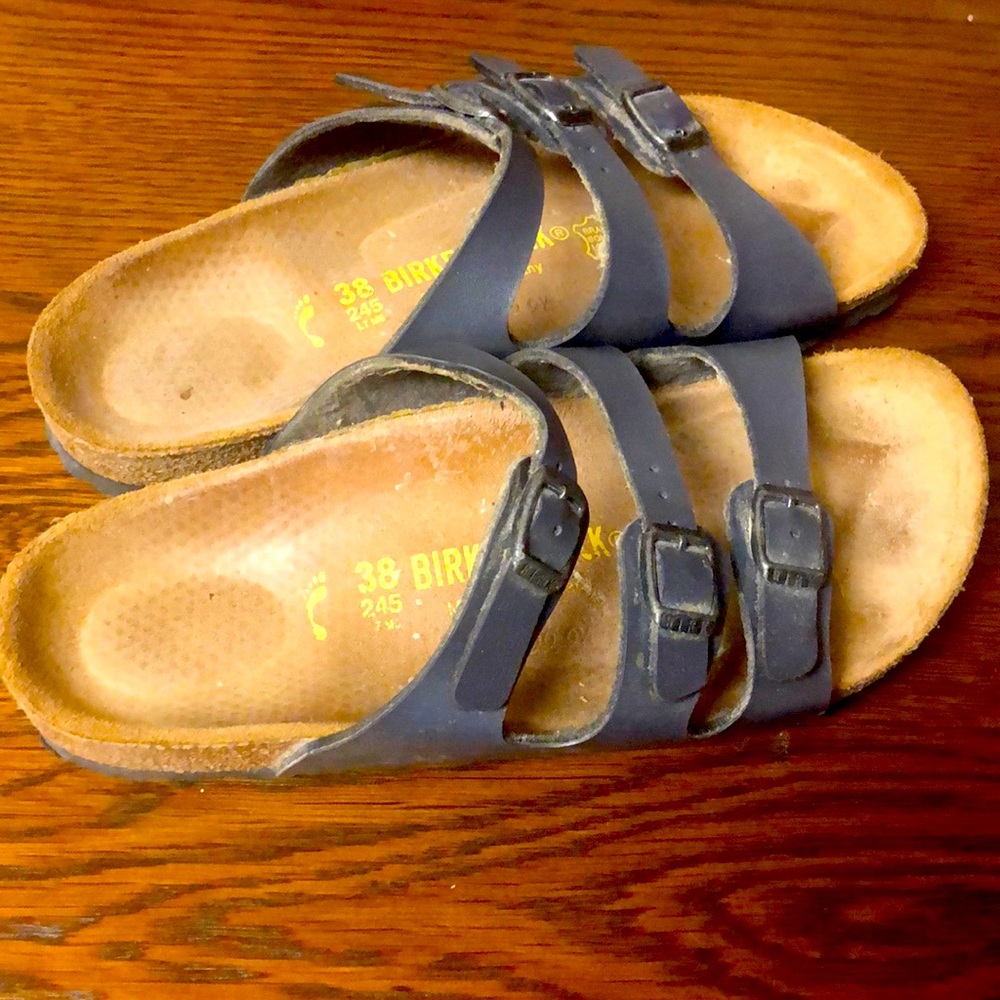 Metallic navy/ dark gray Birkenstock sandals